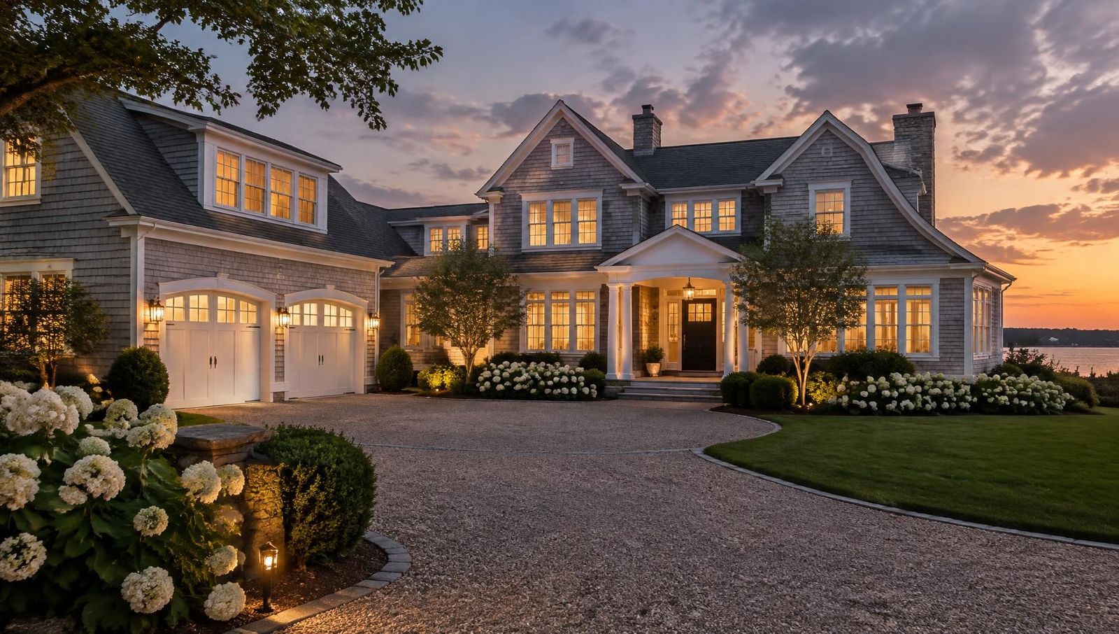 Traditional shingle-style estate — AI-generated property illustration, not a verified local property