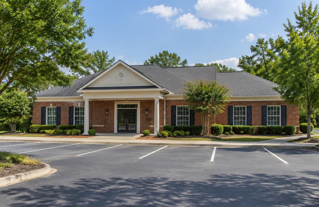 Southern brick commercial building — AI-generated property illustration, not a verified local property