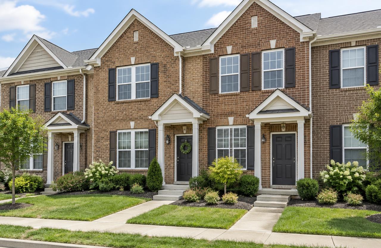 Traditional attached brick townhomes — AI-generated property illustration, not a verified local property