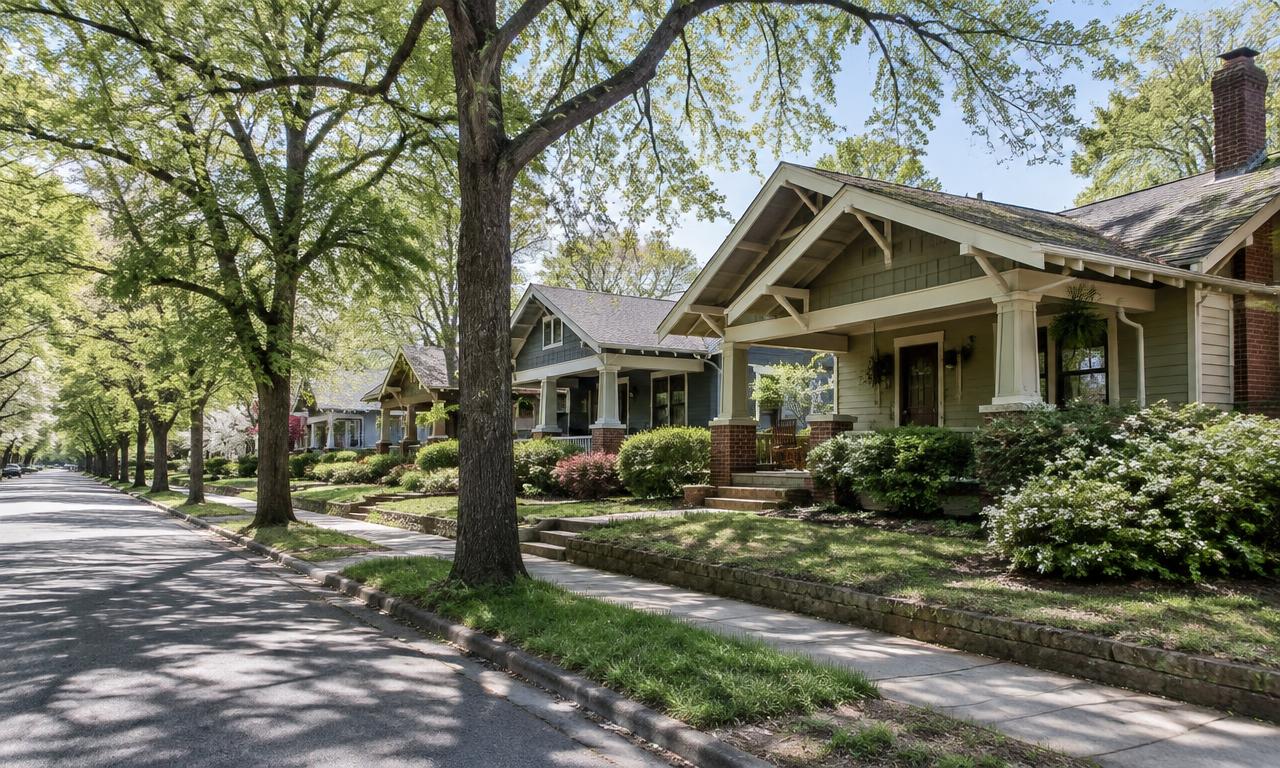 Illustrative tree-lined Birmingham-style craftsman street